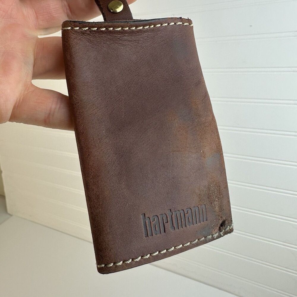 Hartmann Brown Leather Luggage Suitcase ID Tag Double Snap Closure - Picture 2 of 9
